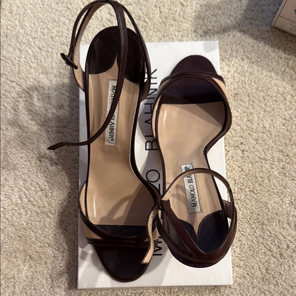 Manolo Blahnik Brown Leather Ankle-Strap Sandals